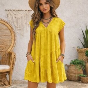 Anthropologie Maeve Dress Small Short Sleeve Tiered Mini Party Pockets Flowy EUC